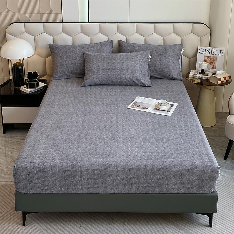 Комплект постельного белья из 3 предметов, простой, синий, в полоску, мягкий, приятный для кожи, утолщенный, 100% хлопок, эластичный, размер Queen Size