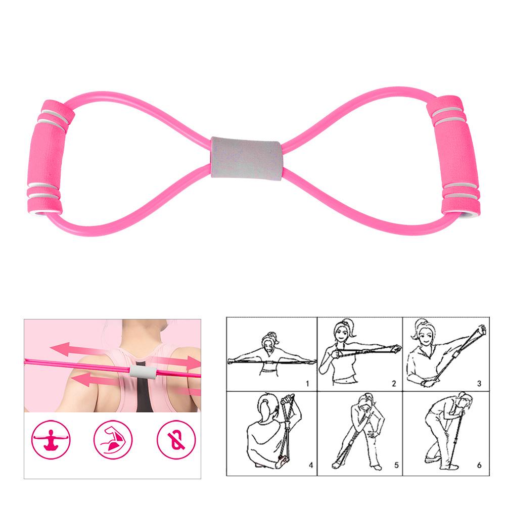 2Pcs 8Shaped Pull Rope Chest Expander Elasticity Belt Stretching Strap Yoga Fitness Equipmentpink
