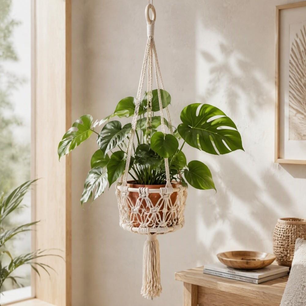 Cotton Rope Macrame Plant Hanger 7.87in Suspended Storage Basket Handwoven Rope Basket Home
