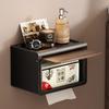Non perforated walnut wood texture toilet tissue box storage rack, waterproof toilet wall mounted with lid tissue box bathroom