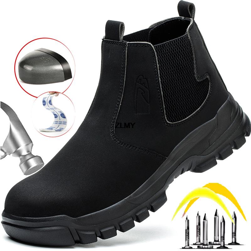 Модные строительные рабочие ботинки ZLMY, мужские рабочие ботинки со стальным носком, высокие, устойчивые к проколам, мужские ботинки сварщика, противоискровые
