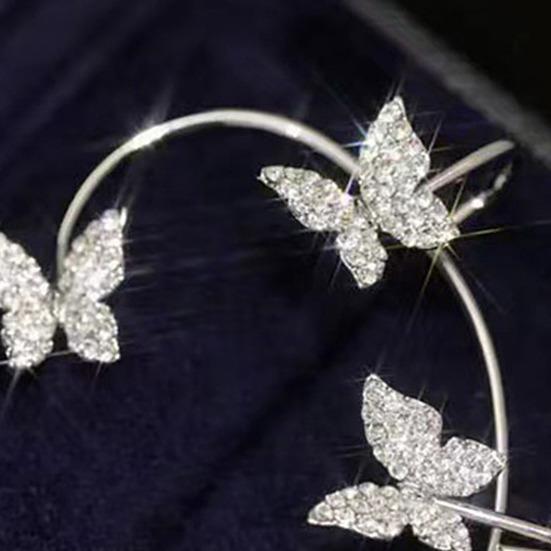 1Pc Clip Earring Butterfly Rhinestone Jewelry Temperament Delicate Ear Cuff for Wedding