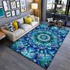 Area Rug, Mandala Flower Blue Teal Green Glass Art Print, Living Room Decor, Non-Slip Mat