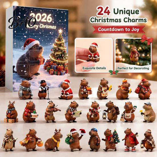 Holiday Countdown Box Advent Calendar with 24 Animal Hanging Decors, Day Decorative Ornaments for Christmas Thanksgiving, Acrylic Ornament Gift