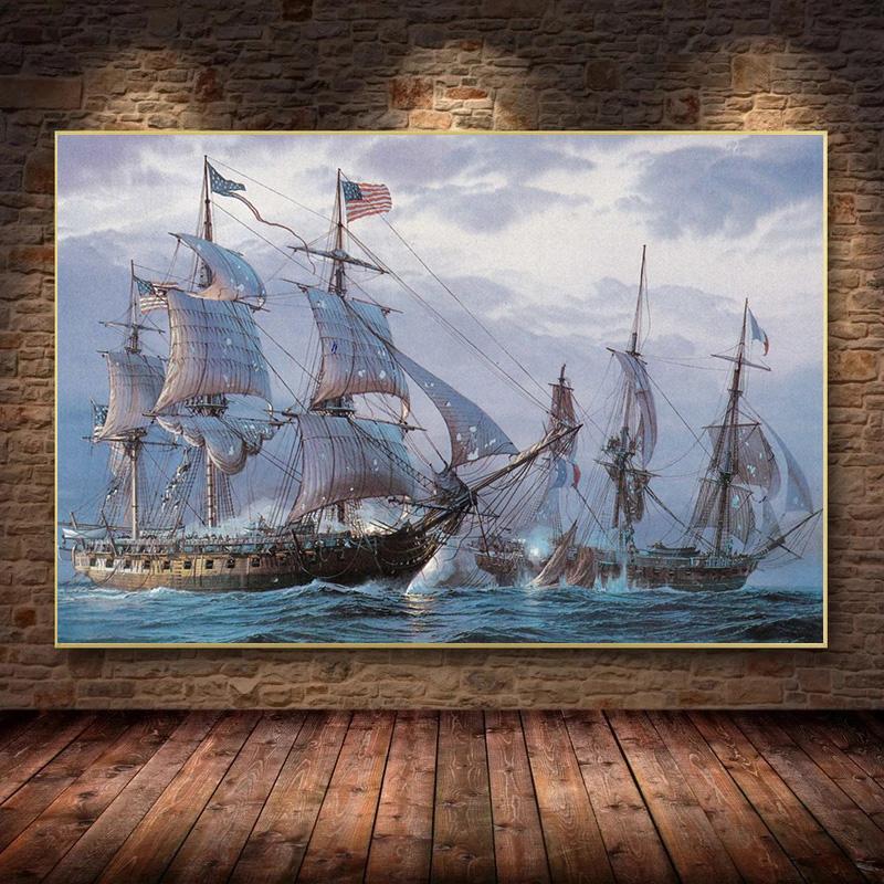 Винтажный Парусный Корабль Морской Пейзаж Холст Картина Плакат Корабль Фрески Печатает Волну Настенные Художественные Фотографии для Гостиной Домашний Декор