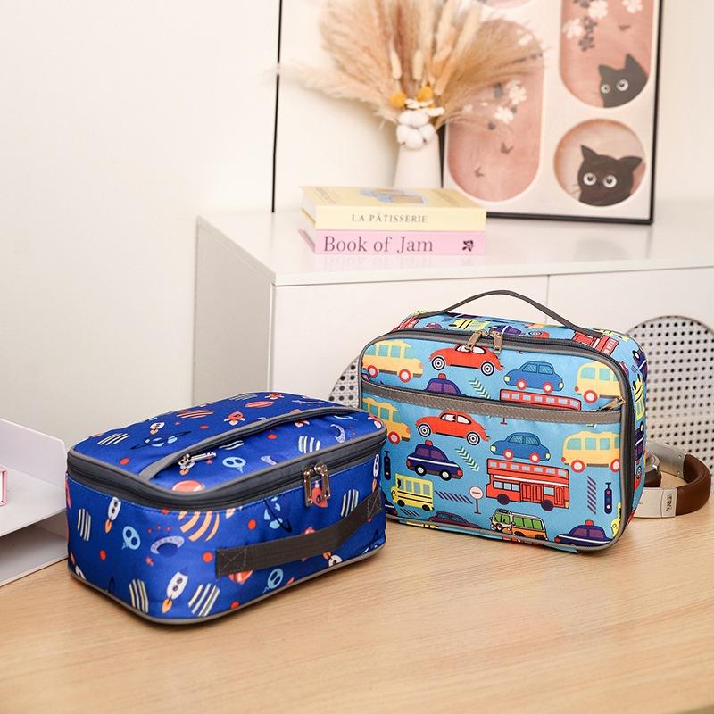 Kids Lunch Bag Kindergarten Bento Bag Cute Cartoon Print Large Capacity Handheld Storage Tote