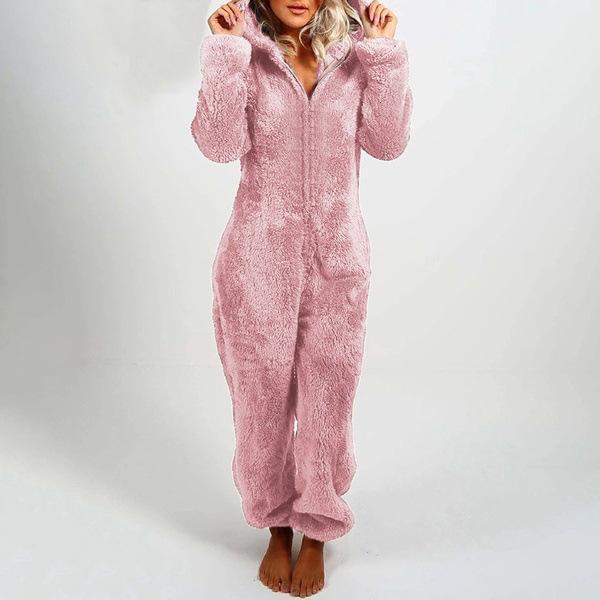 5XL Women Fluffy Jumpsuits Pajamas Plush Velvet Hooded Outfits Tracksuits Zipper Loose Casual Rompers Winter Warm Overall Homewears