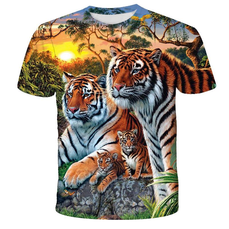 1-14 Years Children Short Sleeve T-Shirts Tiger Lion Animals Tshirt Baby Boys Girls Kids Summer Clothes Casual Oversized Tops
