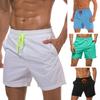 Men Beach Shorts Drawstring Waist Adjustable Fit Casual Shorts with Pockets Solid Color Versatile Shorts Daily Wear