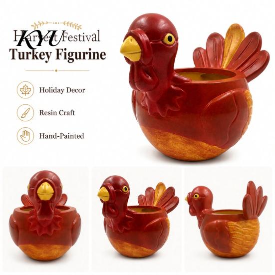Hand Painted Rustic Home Decor Hand-painted Resin Turkey Ornament for Thanksgiving, Autumn Harvest Desktop Storage Ornaments Thanksgiving Organizer,