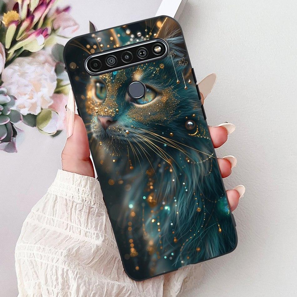 Для LG K41S K51S 2020 Элегантный Чехол для Телефона с Цветочным Котом, Для LG K41S K51S LM-K410 LM-K510 Черный Силиконовый Мягкий Чехол