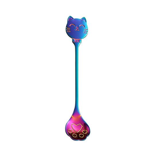 Кошачья Кофейная Ложка, Ложка для Чая с Лапкой Кошки из Нержавеющей Стали, Многоцветная Электролитически Покрытая Ложка для Перемешивания, для Мороженого, Йогурта, Десертов