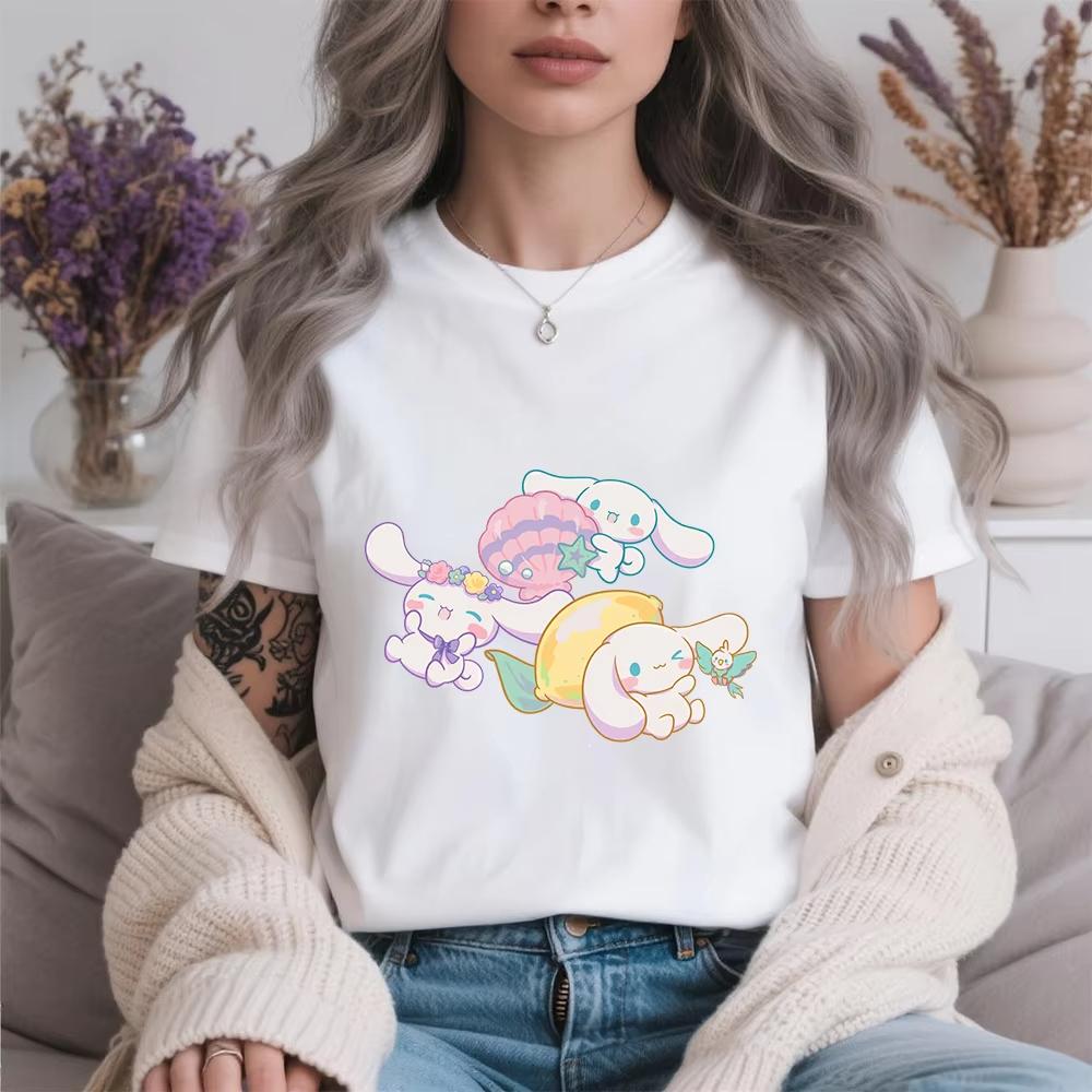 2026 Summer Cinnamoroll Ocean Adventure Print 100 Cotton T Shirt for Women Casual Comfort Soft Daily Wear