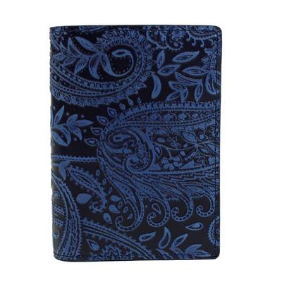 Baggy Port KOI Кожаный кошелек-половинка с узором пейсли, окрашенный индиго, кошелек-бифолд, ZYS-196, темно-синий