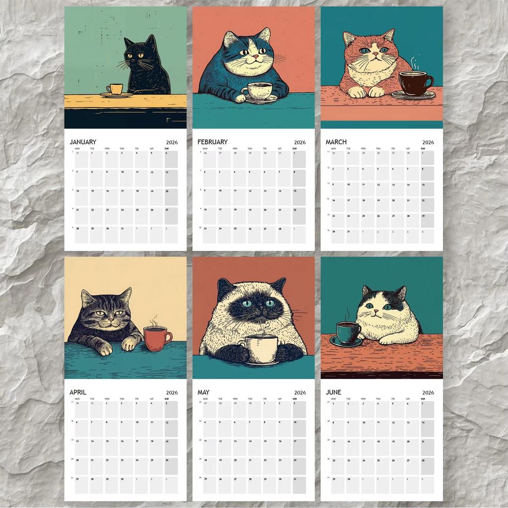 2026 Cats Chillin with Coffe Wall Calendar Hangable Family Schedule Planner Organizer Calendar for Bedroom Home Office Decor