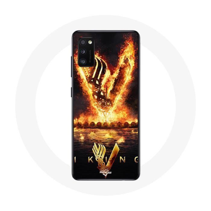 Coque pour Samsung Galaxy A41 Vikings Série Saison 6 logo V Epée de Feu Fond Noir