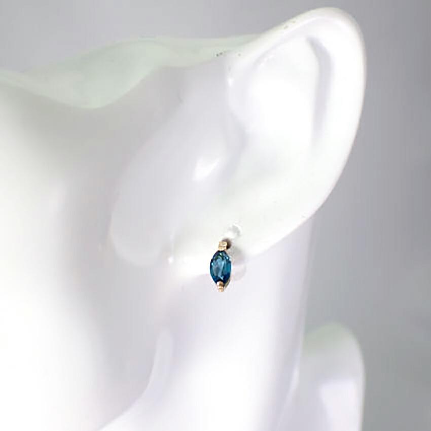 [New] K18 London Blue Topaz Diamond Marquise Earrings [i6-2]