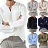 Мужская рубашка из хлопка и льна, удобные однотонные топы с длинным рукавом, дышащие топы, повседневная блузка с V-образным вырезом, гавайская рубашка, легкие рубашки