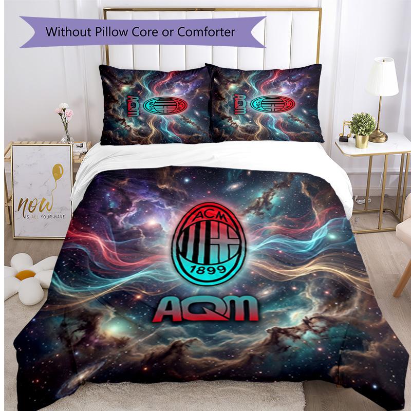 AC Milan Pattern Printed 3PCS Bedding Set Soft Skin-Friendly Washable Duvet Cover & Pillowcases Set All Season Bedroom