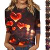 Женские топы с рукавом три четверти и круглым вырезом, свободная футболка с принтом ко Дню святого Валентина