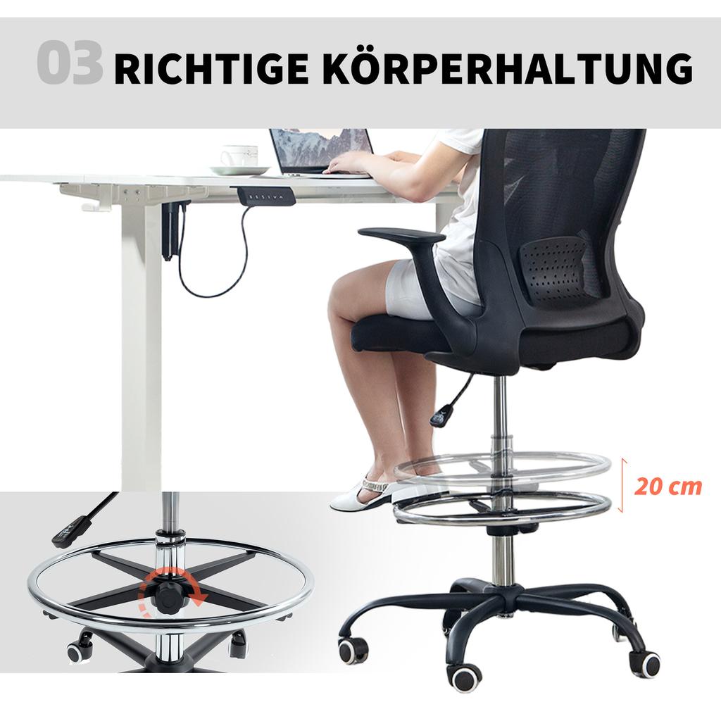 Office Chair Height Adjustable Desk Chair with Adjustable Footring, Lumbar Support, 62 x 59 x 119 cm, Black