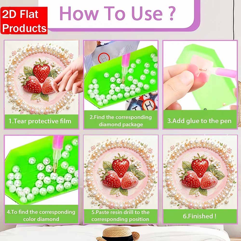 Pearl painting kit DIY strawberry fruit art. home or office wall decoration