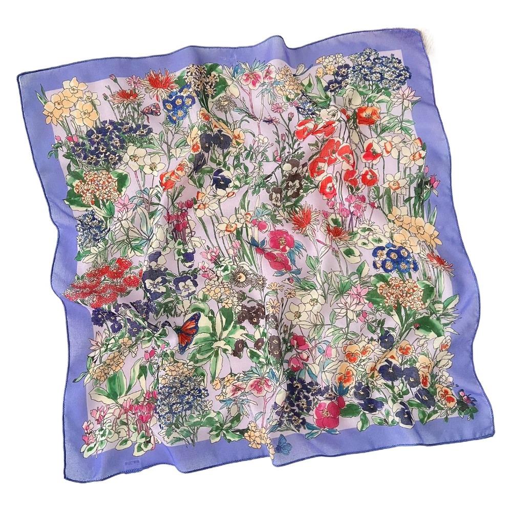 Square Cotton Linen Square Scarf Pastoral Style Scarf Hair Band Headband Floral Kerchief Women
