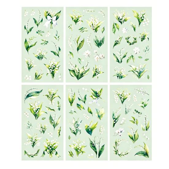 Floral Scrapbook Supplies 6 Sheets/Set Natural Flower Stickers, Waterproof PVC Plants Decals, Plant Decals Transparent Decorative Stickers for