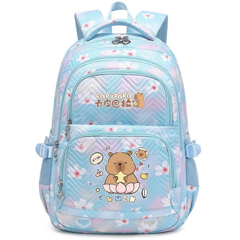 Capybara Print Youth School Backpack Teen Girls Boys Lightweight Multi-Compartment Nylon Bag With Air-Padded Straps