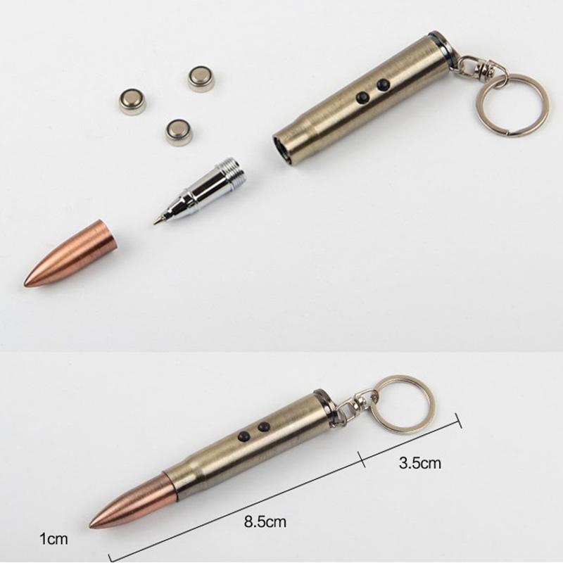 Multifunctional LED Bullet Flashlight Laser Light Ball-Point Pen Key Ring Hanging Pendant Gift