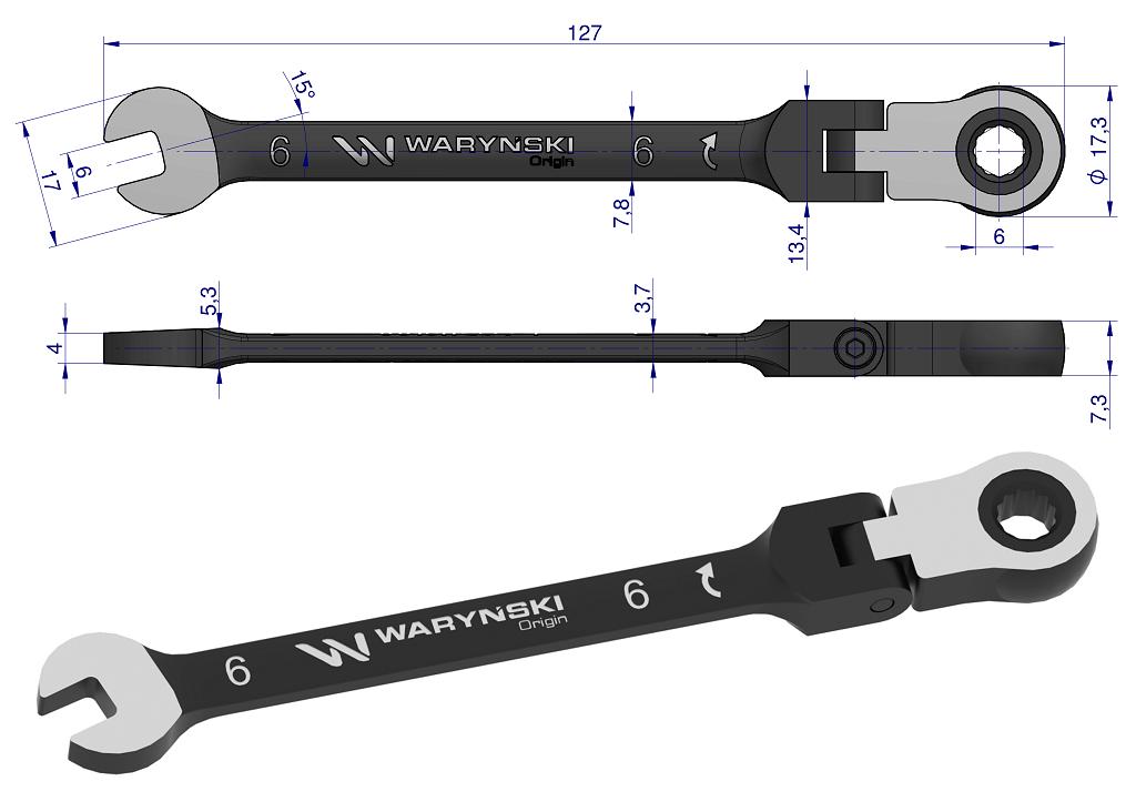 6 open-end wrench with ratchet, 72 teeth and Waryński joint