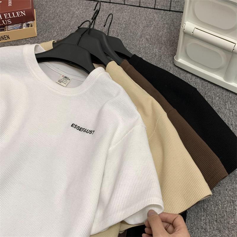 Простая мужская рубашка с коротким рукавом, летняя американская ретро уличная трендовая футболка для пары с коротким рукавом, базовая рубашка