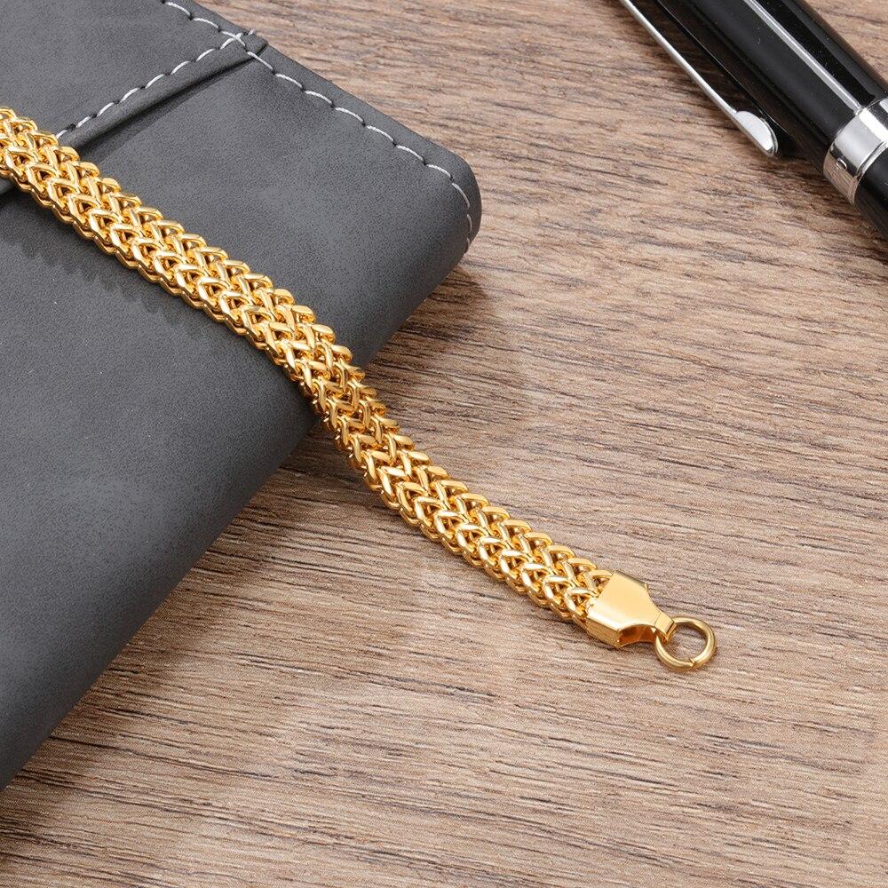 Модные браслеты с двойной цепочкой из пшеницы, золотые браслеты из нержавеющей стали, классические мужские украшения с застежкой-карабином, винтажный подарок для мужчин