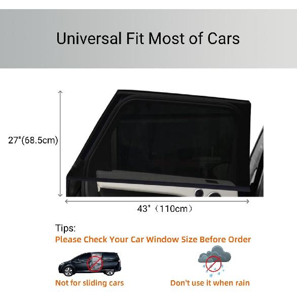 2Pack Car Window Shades Mesh Screen 27"X43", Universal Fit Most Of Cars, Large SUV, Pickup, Sunshade For Car Camping UV Protection Breathable Mesh