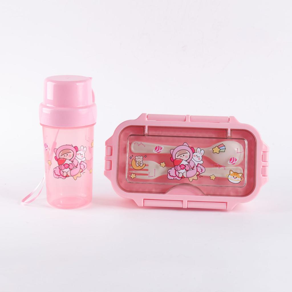 Детский набор ланчбокса и кружки, мультяшный пластиковый бенто-бокс с посудой, контейнер для хранения еды, пригодный для микроволновой печи, школьный контейнер для перекуса