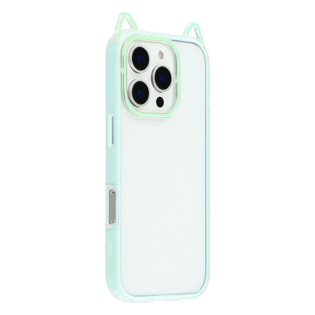 For iPhone 16 Pro Case Cat Ear Design TPU+Acrylic Clear Phone Back Cover