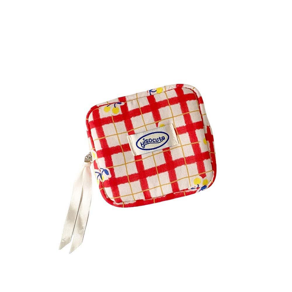 Large Capacity Y2K Cherry Pencil Case Checkered Cartoon Cherry Makeup Bag Korean Pencil Bag Gifts