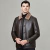 Genuine Leather Jacket for Men with Velvet and Thickened Sheep Fur One-piece Daddy Lapel Leather Jacket