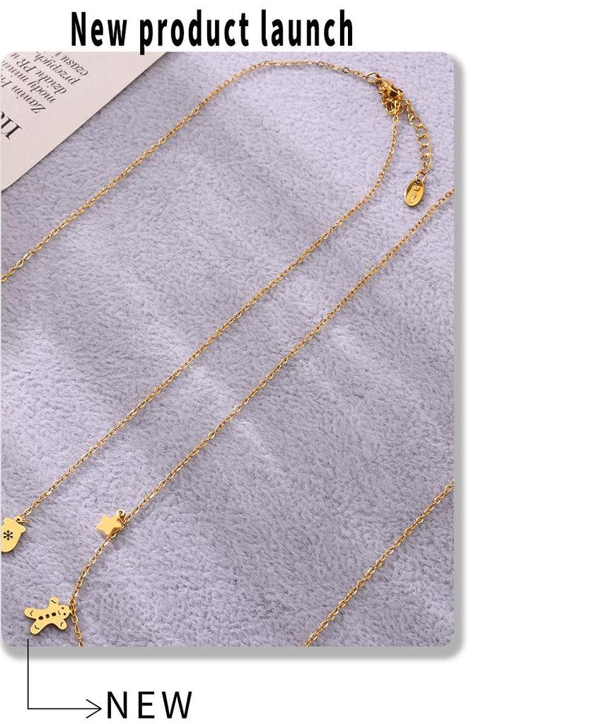 Mi Duo Duo European & American Geometric Christmas Pendant - Handmade 18K Gold-Plated Stainless Steel Chain