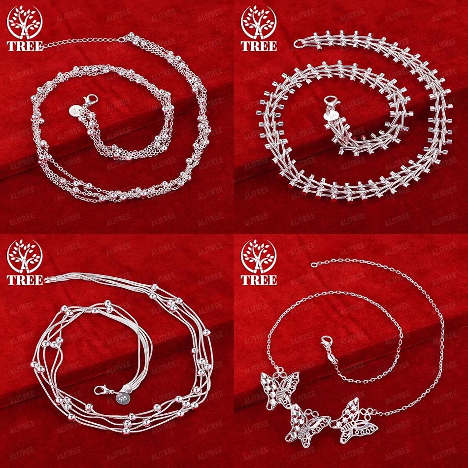 New 925 Sterling Silver Butterfly Beads Double Row Beads Wide Chain O Chain 45cm Necklace Lady Party Wedding Jewelry Accessories