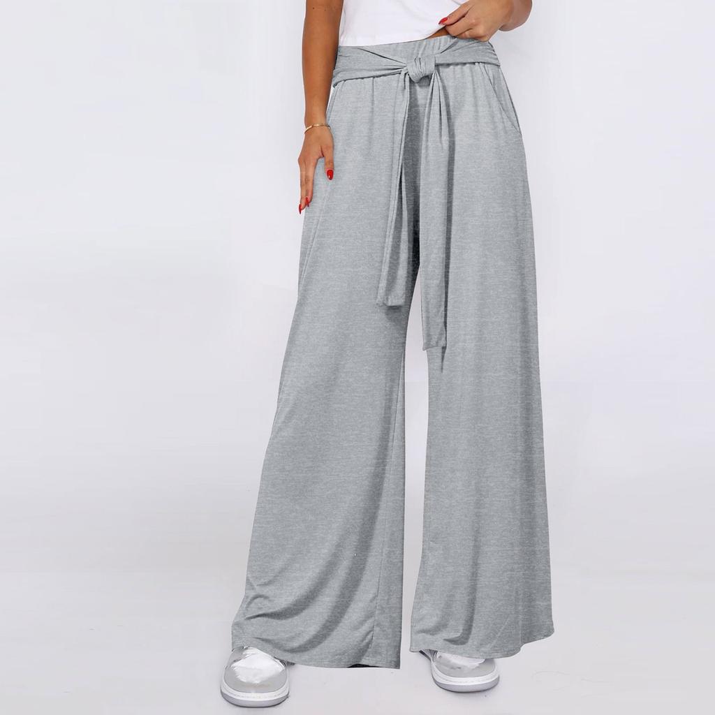 Women's Lace-Up Wide-Leg Pants Casual Pants Solid Color Trousers With Pockets
