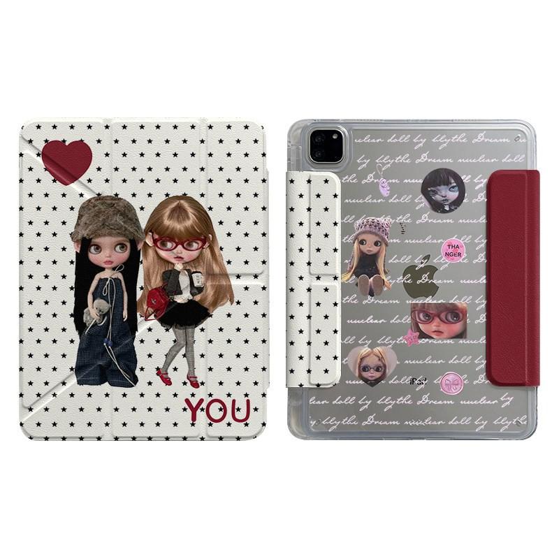 IPad Pro Mini Air 7 Case With Side Magnetic Detachable Design Cartoon Animal Print PC Shell Stand Anti-Slip Sleep Function