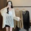 Lazy Style Hollow Out Knitted T-shirt for Women In Summer Thin Outer Layer Sun Protection Cover Fat MM Loose and Slimming Top