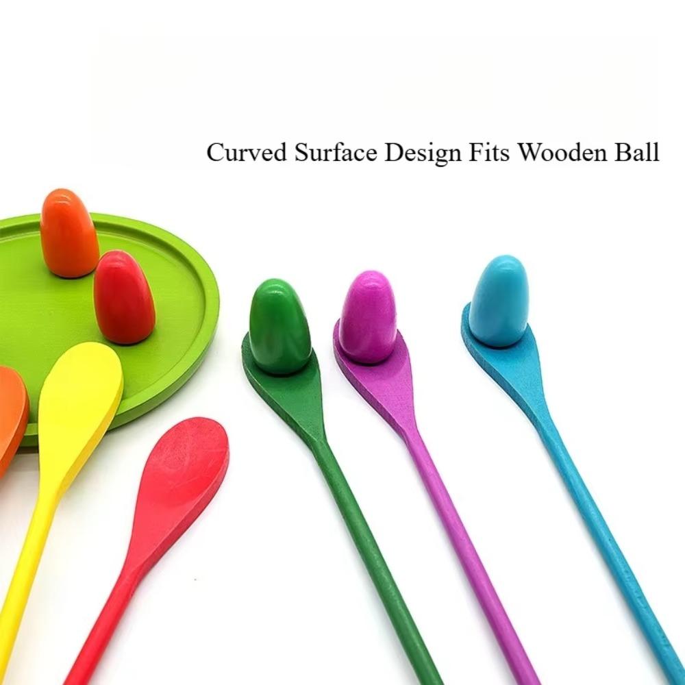 4/12PCS Wooden Wooden Bamboo Spoons Montessori Early Learning Relay Race Outdoor Activities