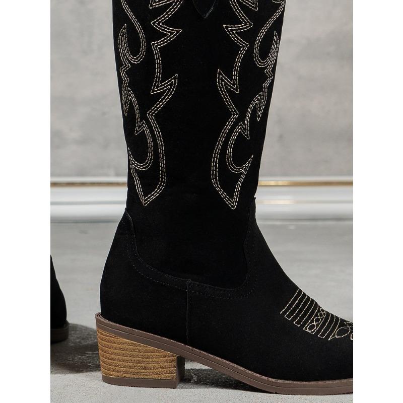 Женские сапоги в стиле ретро с вышивкой и V-образным вырезом, коричневые, с грубой подошвой на каблуке, короткие сапоги в стиле рыцаря