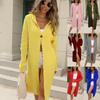 Autumn Winter Sweater Cardigan Solid Color Long Sleeve Hooded Long Knit Cardigan Ladies Coat