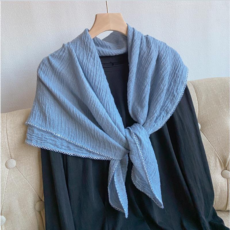 Spring and Autumn New Pleated Solid Color Cotton and Linen Large Square Scarf Silk Scarf Femininity Versatile Shawl Thin Neck Scarf