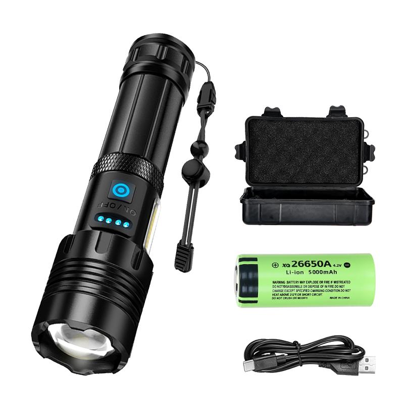 Aluminum Alloy Rechargeable P70 Flashlight High Power Waterproof Torch Light Zoomable with Storage Box Handheld Flash Light