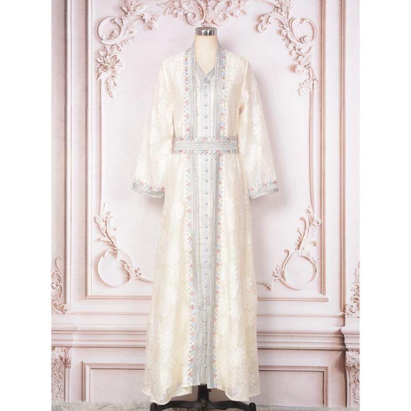 Magic Queen Middle East V Neck Cardigan Base Skirt Two-piece Set Elegant Elegance Hot Drilling Embroidered Dress Dress