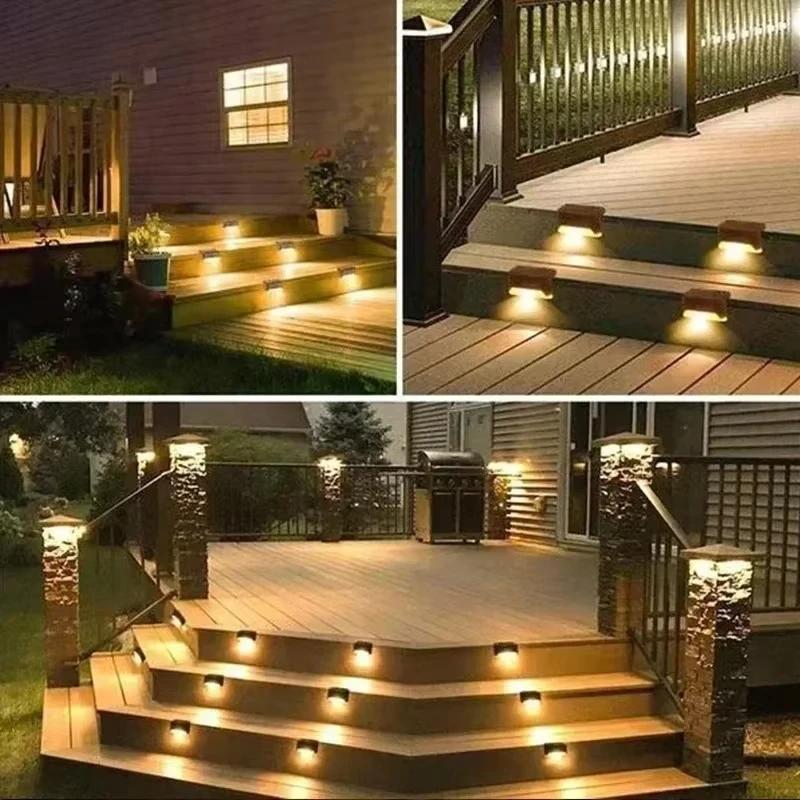 4–16PCS Solar LED Stair Lights Waterproof Outdoor Step Deck Fence Railing Lamp for Garden Pathway Patio Yard Decoration Lighting